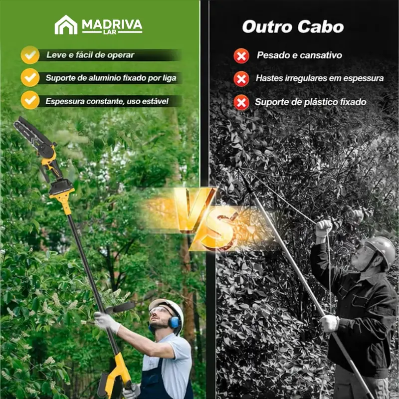 Motosserra cortando tronco fino de árvore